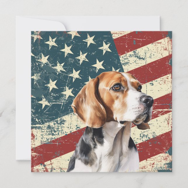 Carte Grunge American Flag Beagle Hound Dog Flat Card (Devant)