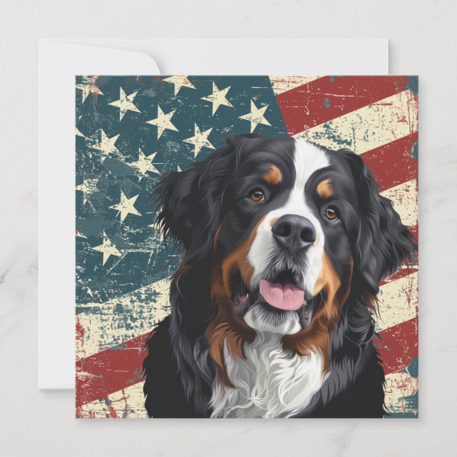 Carte Grunge American Flag Bernese Mountain Dog (Devant)