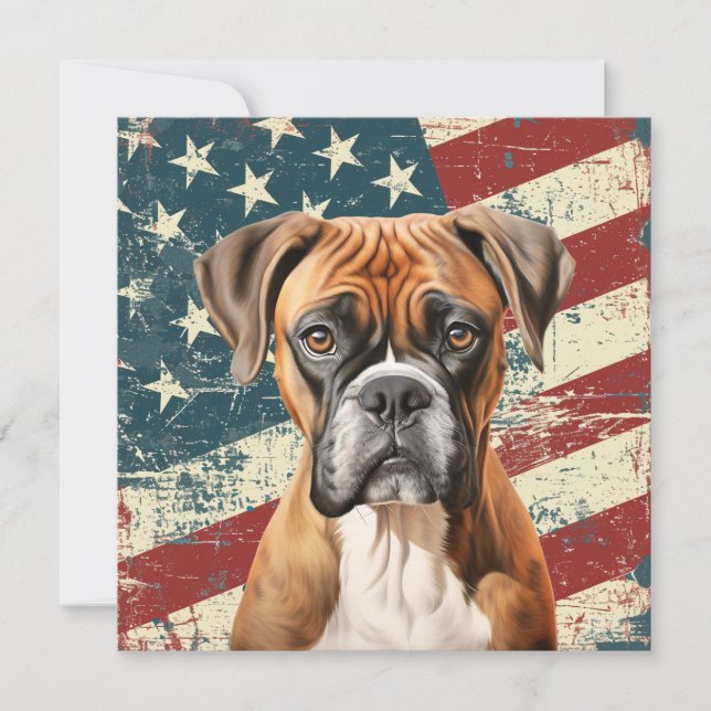 Carte Grunge American Flag Boxer Dog (Devant)
