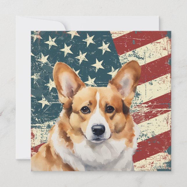 Carte Grunge American Flag Corgi Dog Flat Card (Devant)