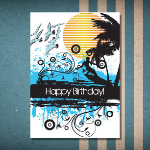 Carte Grunge Surfing Plage Tropical Surfer Anniversaire