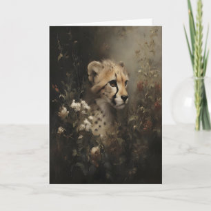 Carte Guépard dans les fleurs sauvages peinture à l'huil