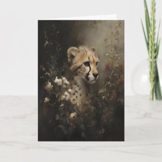Carte Guépard dans les fleurs sauvages peinture à l'huil