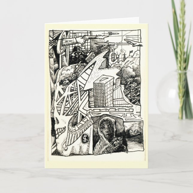 Carte "Guerre moderne", dessin à encre (Devant)