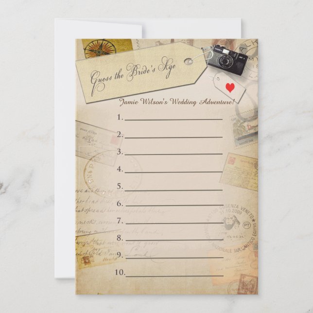 Carte Guess the Bride's Age Travel Shower jeu (Devant)