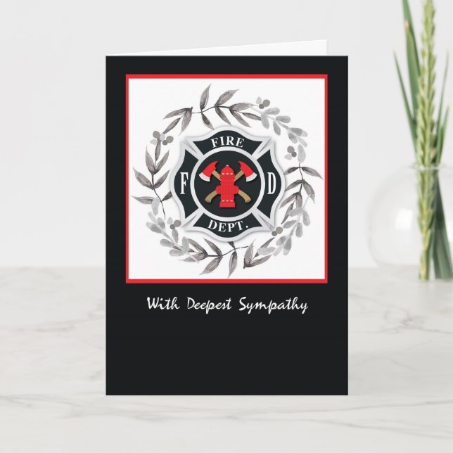 Carte Guirlande de noir de sympathie de sapeur-pompier (Devant)