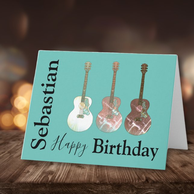 Carte Guitares Acoustiques Classiques Rustiques (Rustic acoustic guitar personalized happy birthday greetings card)