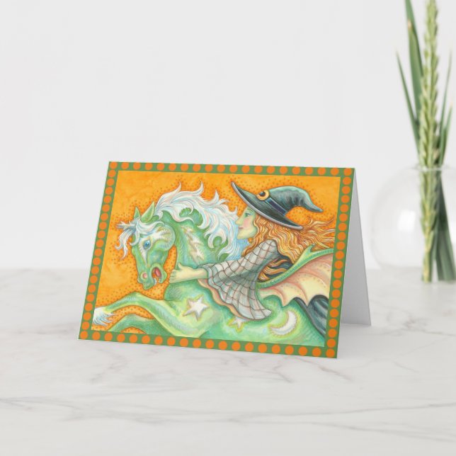 Carte HALLOUE EVE WITCH ET HORSE GREETING CARD Blank (Devant)