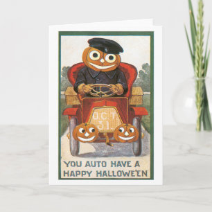 Carte Halloween à l'ancienne, chauffeur Citrouille