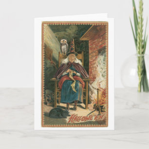 Carte Halloween à l'ancienne, sorcière