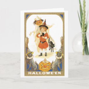 Carte Halloween à l'ancienne, sorcière