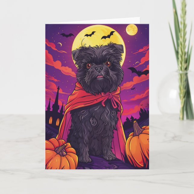 Carte Halloween Affenpinscher Vampire Citrouilles effroi (Devant)
