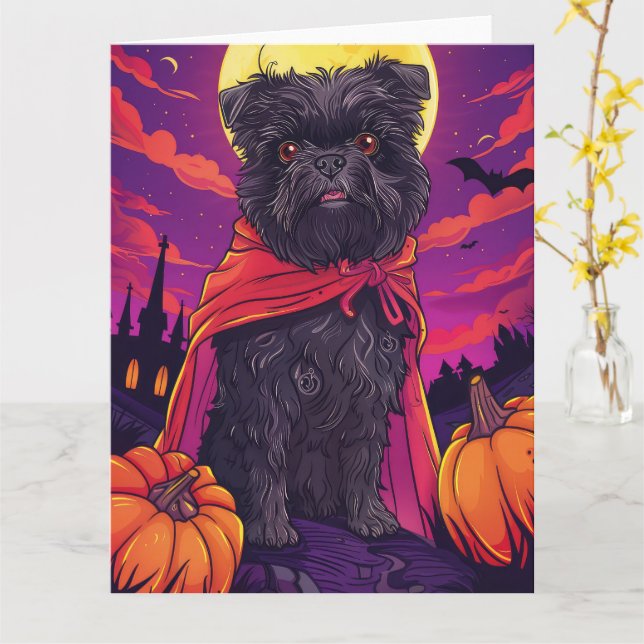 Carte Halloween Affenpinscher Vampire Citrouilles Épouva (Fleur jaune)