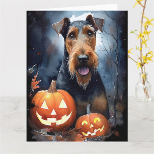 Carte Halloween Airedale Avec Peur Citrouille