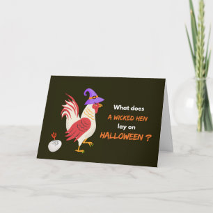 Carte Halloween amusant avec la poule perdue et l'oeuf d