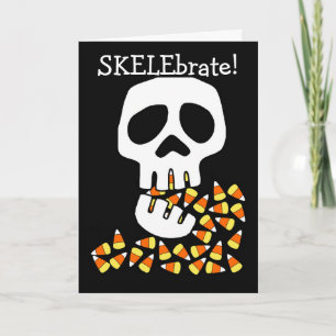 Carte Halloween amusant avec Skelebrate et Crull manger