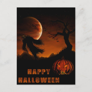 Carte Halloween avec citrouille et épouvantail