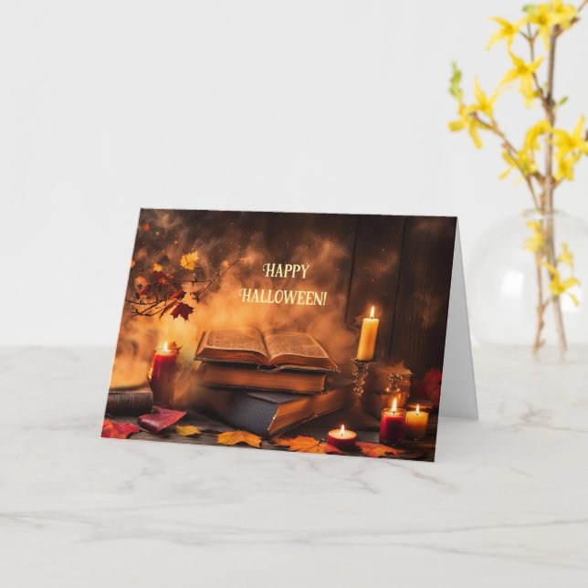 Carte Halloween avec des livres magiques de sorts mystiq (Fleur jaune)