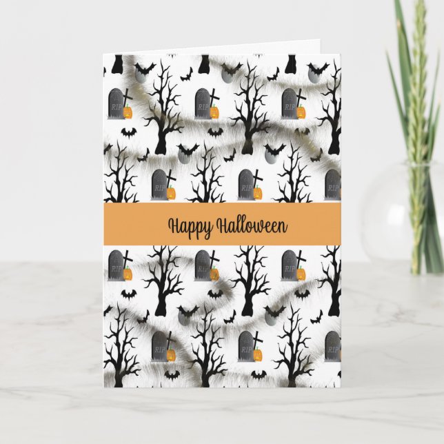 Carte Halloween avec Gravestones et Citrouilles (Devant)