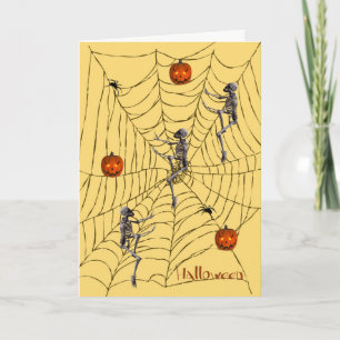Carte Halloween avec Skeletons, Citrouilles, Araignées e
