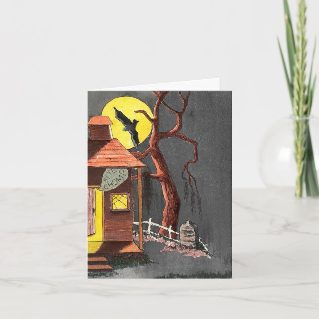 Carte Halloween Bat Tombstone Haunted House card (Devant)