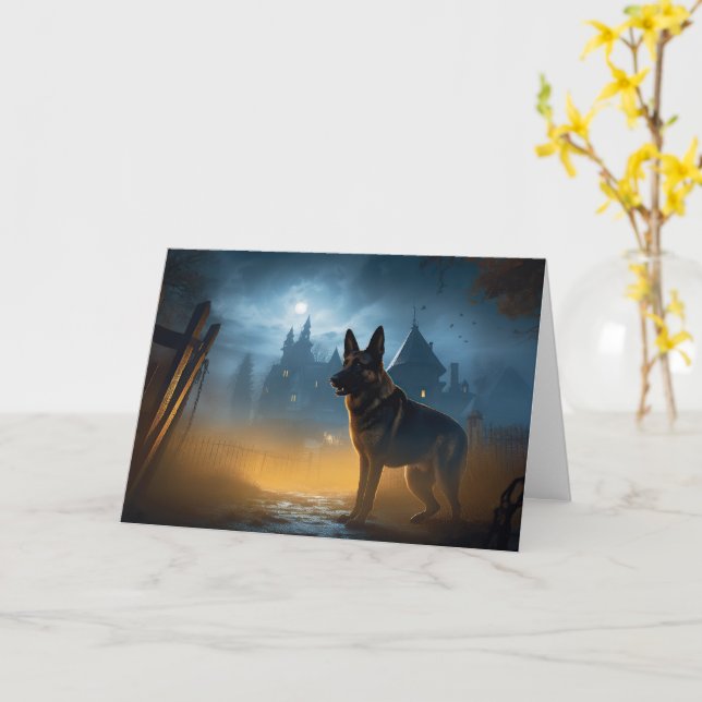 Carte Halloween berger allemand effroi (Fleur jaune)