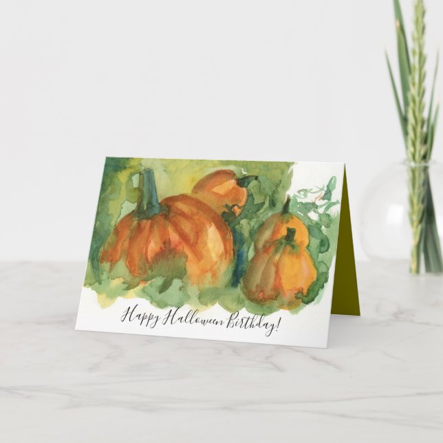 Carte Halloween Birthday Pumpkin Patch Watercolor (Devant)