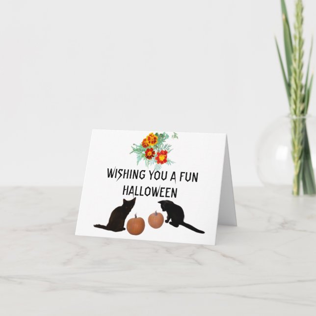 Carte Halloween Black Kittens Orange Citrouilles Marigol (Devant)