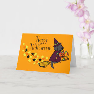 Carte Halloween Black Labrador et Broom