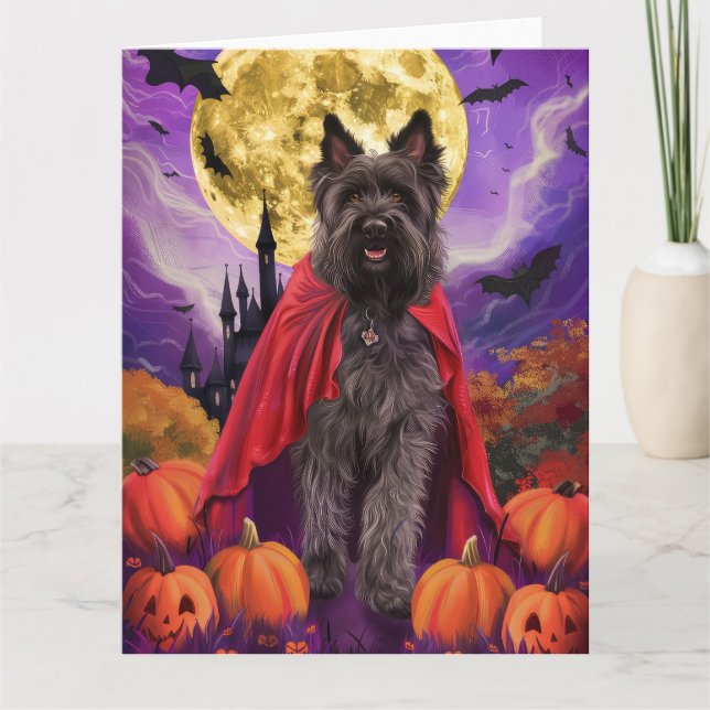 Carte Halloween Bouviers des Flandres Vampire Citrouille (Devant)