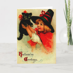 Carte Halloween Brundage Girl avec Casquette noir et cha