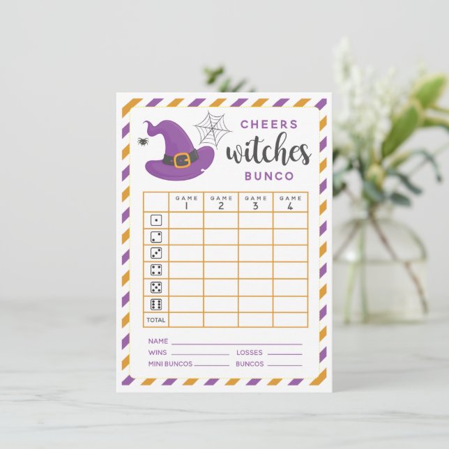 Carte Halloween Bunco Cheers Witches Thème Octobre (Debout devant)