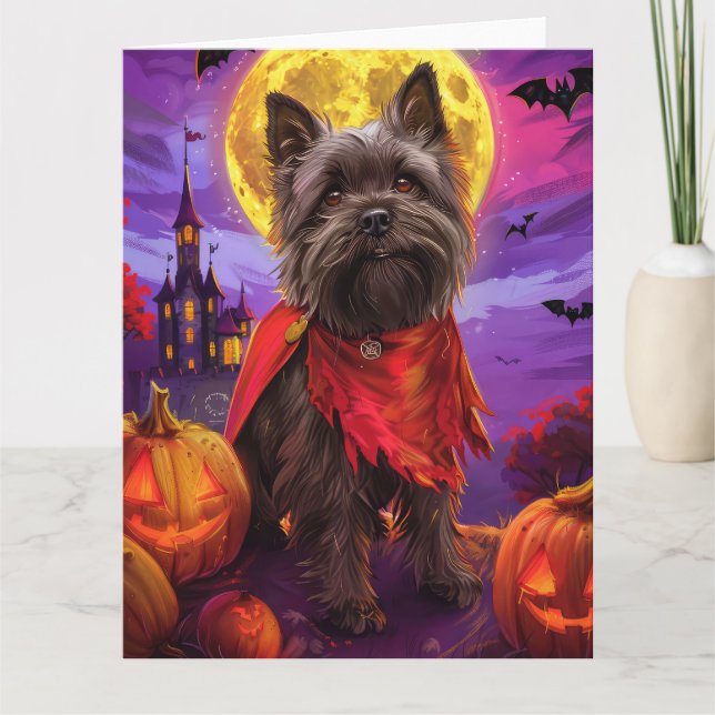 Carte Halloween Cairn Terrier Vampire Citrouilles effroi (Devant)