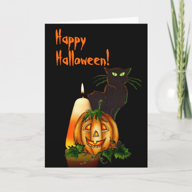 Carte HALLOWEEN CANDLE, JACK & CAT par SHARON SHARPE (Devant)