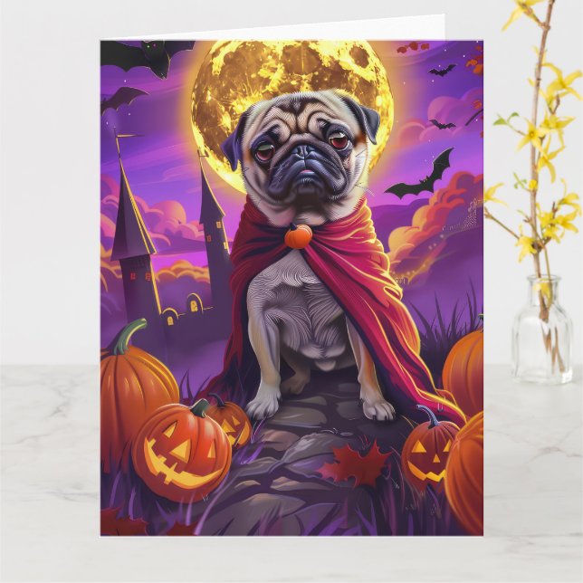 Carte Halloween Carlin Vampire Citrouilles peur (Fleur jaune)