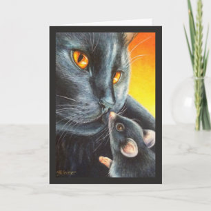 Carte Halloween Chat noir et souris noire aquarelle Art