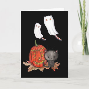 Carte Halloween Chat Noir Fantôme Chats Mignons !