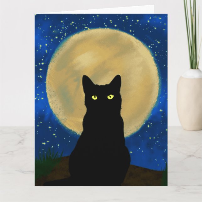 Carte Halloween Chat noir Silhouette Lune (Devant)