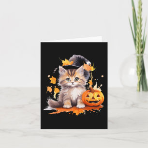 Carte Halloween Chat Noir Sorcière Casquette Citrouille 
