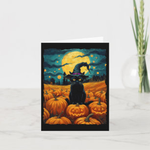 Carte Halloween Chat noir Van Gogh Witch Kawaii Citrouil