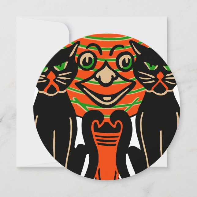Carte Halloween chats noirs vintage 1940 (Devant)