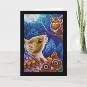 Carte Halloween Chouette Souris Masque Vintage Aquarelle