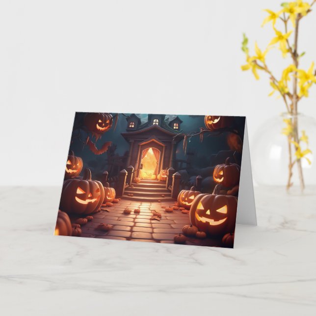 Carte Halloween Citrouille brillant (Fleur jaune)