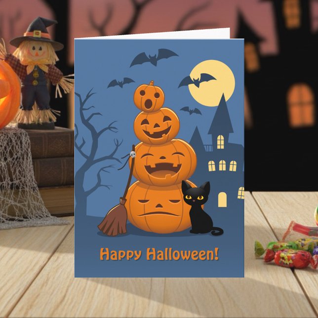 Carte Halloween Citrouilles et chat noir (Créateur téléchargé)