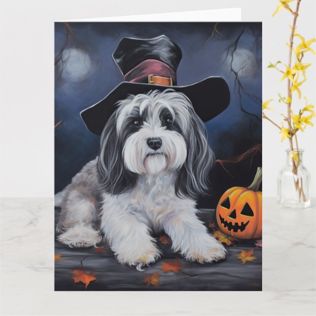 Carte Halloween Citrouilles Havanais effraie (Fleur jaune)