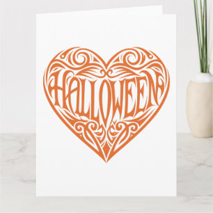 Carte Halloween cœur, cœur orange, Vacances