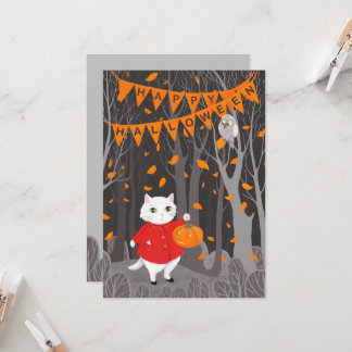Carte Halloween Cute Cat & Jack-o’-lanterne Citrouille