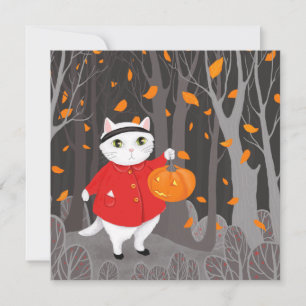 Carte Halloween Cute Cat & Jack-o’-lanterne Citrouille