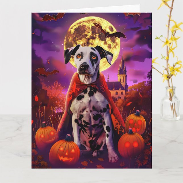 Carte Halloween Dalmatien Vampire Citrouilles effroi (Fleur jaune)