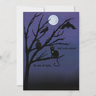 Carte Halloween de chat-hibou-corbeau-chauve-souri